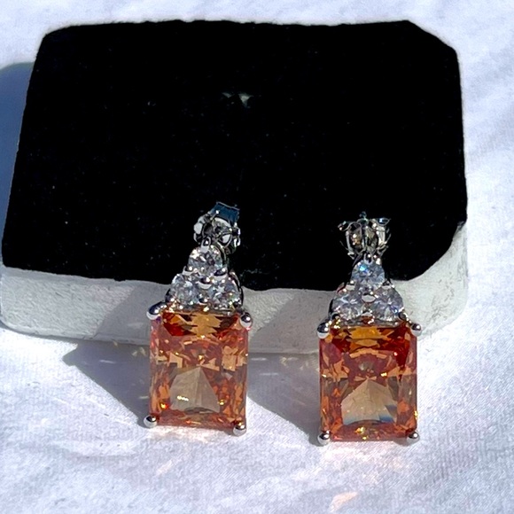 24 Ct Champaign Topaz Diamond Stud Earrings White Gold Gemstone NEW - Picture 6 of 7